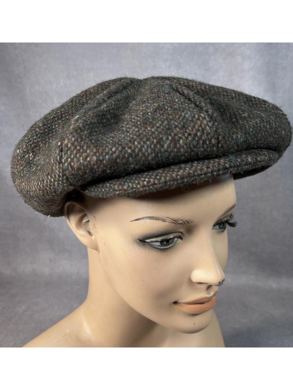 Hanna Hats - Ireland - Wool Flat Cap - Green, Brown , Blue Accents Tweed - Small